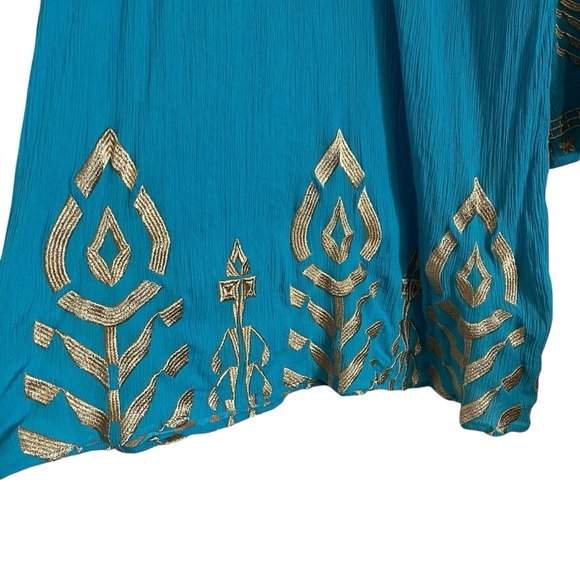 SOFT SURROUNDINGS Metallic Embroidered Zaneta Bell Sleeve Dress in Turquoise - Picture 6 of 11